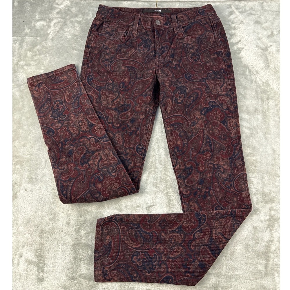 Joe's Jeans The Skinny Paisley Corduroy Pants Burgundy Navy‎ Size 27 Made in USA